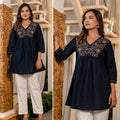 Cotton V Neck A Line Embroidered Short Kurti
